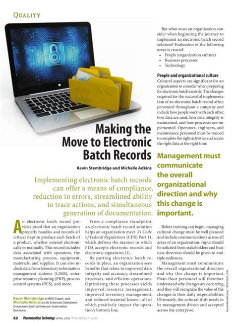 Making the Move to Electronic Batch Records .